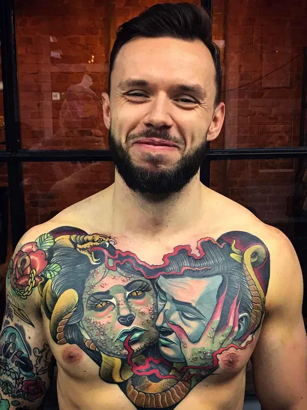 male color neo traditional татуировка на chest #19077 | Тату мастер Bartosz Panas