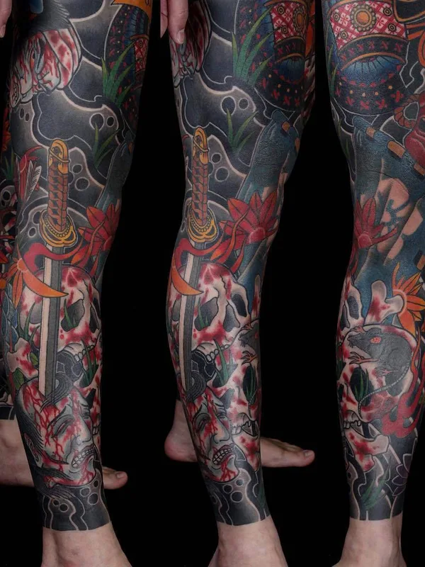 color japanese tatouage sur full leg #22789 | Artiste tatoueur Diao Zuo