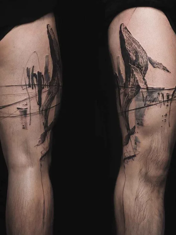 black sketch tattoo auf thigh #17678 | Tätowierer NADi
