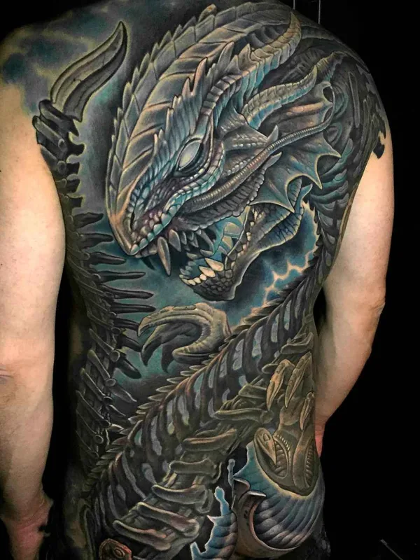 color biomechanical татуировка на full back #16837 | Тату мастер Julian Corpsepainter Siebert