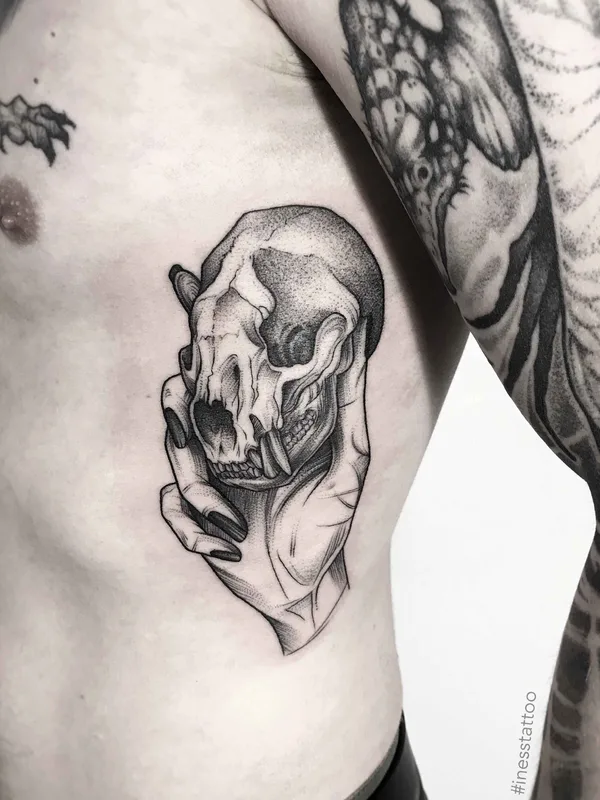 male black and grey blackwork татуировка на ribcage #19923 | Тату мастер Инесса Кравец