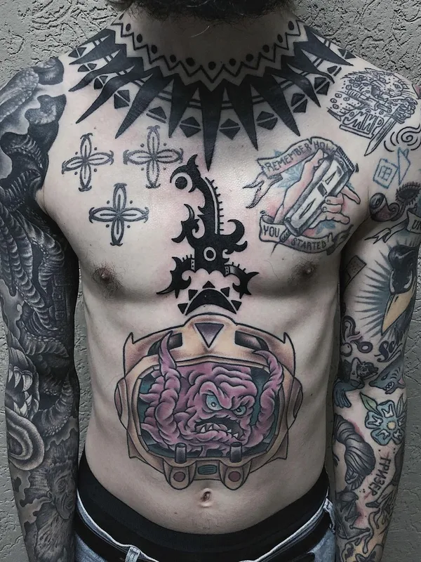 male color blackwork Tatuagem em chest #63541 | Tatuador Maksim Trad