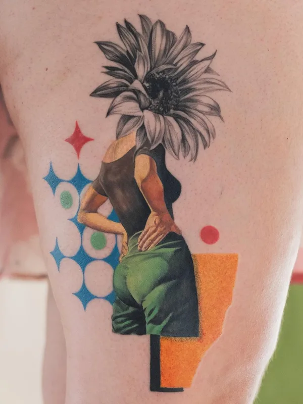 female color illustrative татуировка на leg #63544 | Тату мастер Noa Margalit