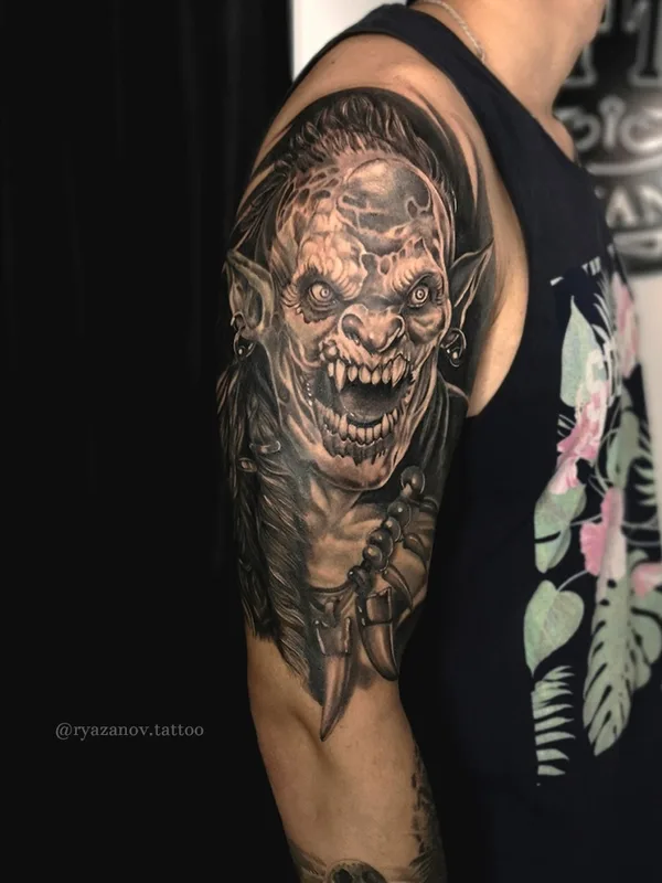 black and grey realism татуировка на upper arm #64838 | Тату мастер Дмитрий Рязанов
