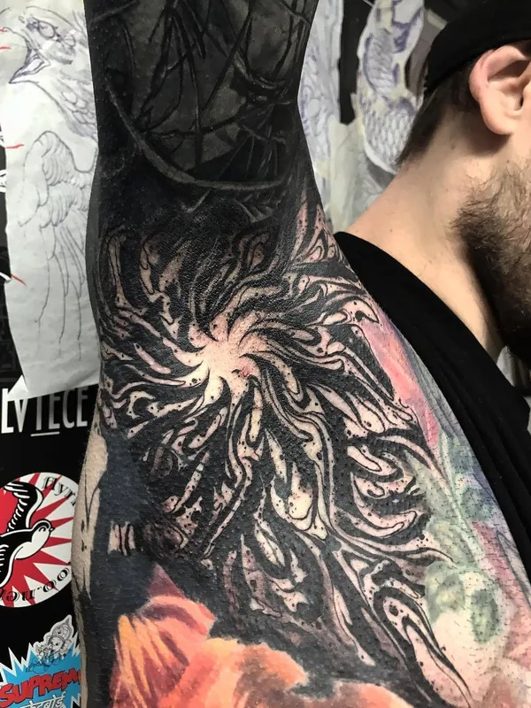 male black blackwork tattoo on full sleeve #29335 | Tattoo Artist Felix Seele
