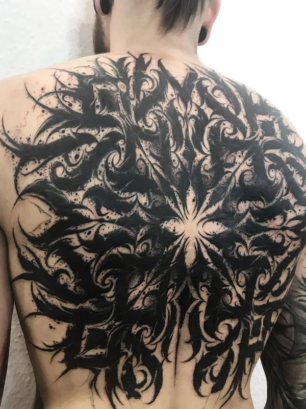 male black blackwork tattoo on full back #29331 | Tattoo Artist Felix Seele