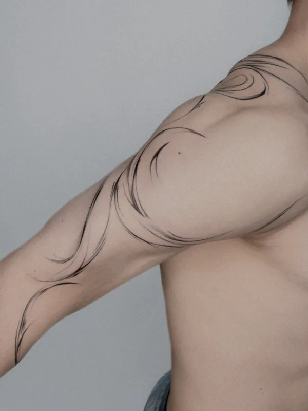 male black linework татуировка на shoulder #68783 | Тату мастер Антон Тактаев