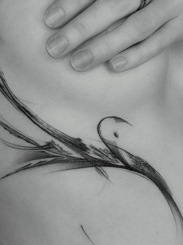 female black and grey abstract татуировка на chest #68785 | Тату мастер Антон Тактаев