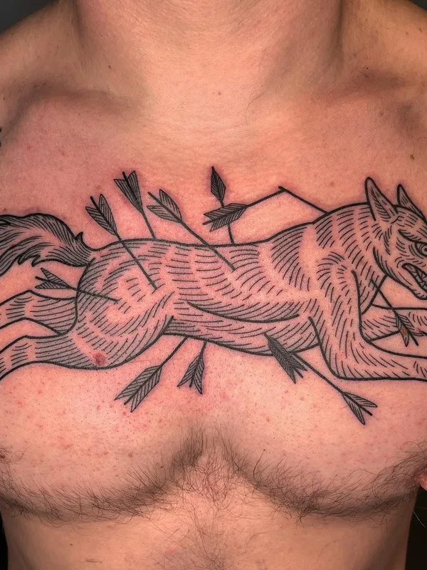 male black linework Tatuaggio su chest #55743 | Tatuatore Alisa Bugashova