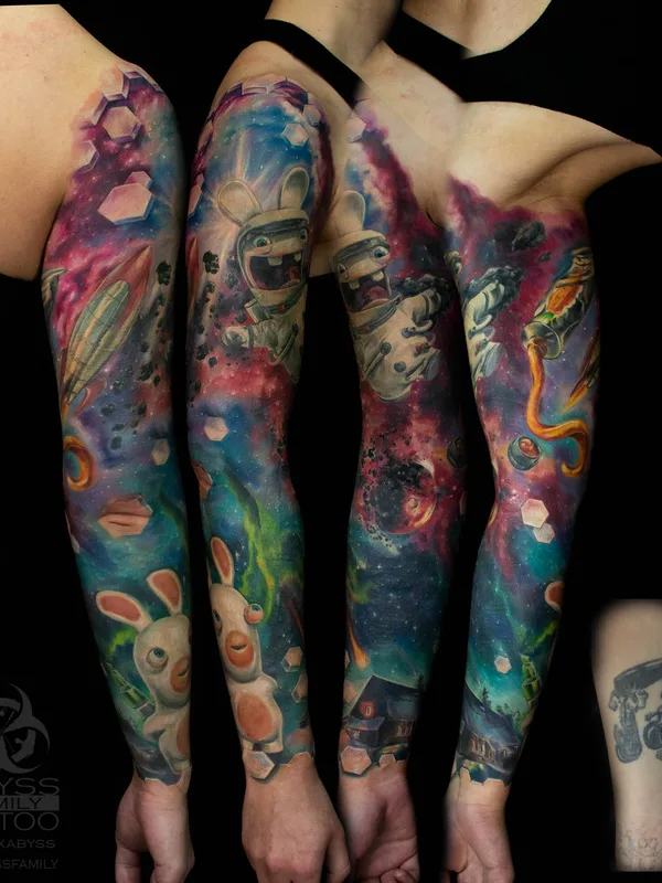 color illustrative tatouage sur full sleeve #31910 | Artiste tatoueur Александр Эбисс