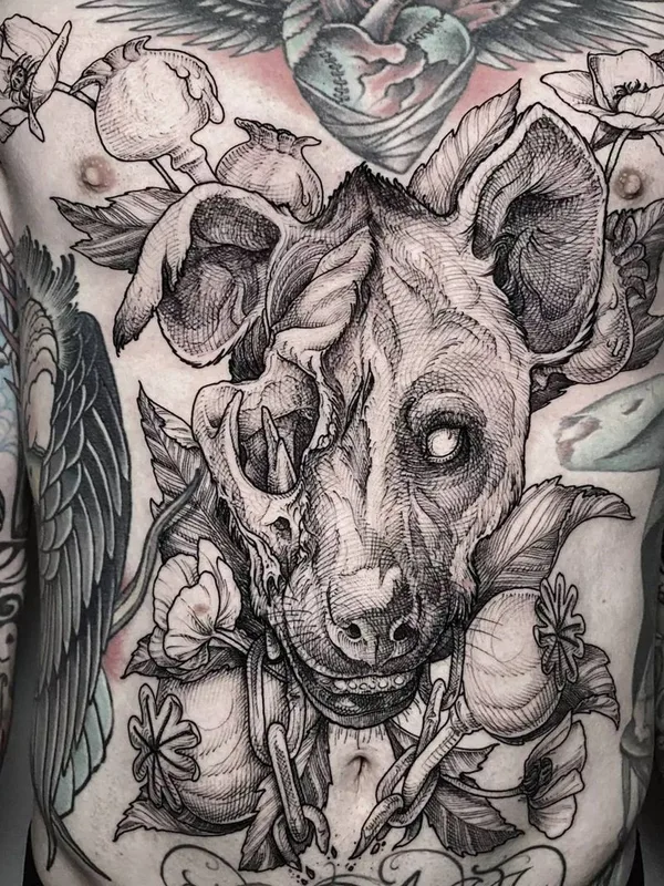 male black and grey blackwork tatouage sur chest #41579 | Artiste tatoueur doskaladas