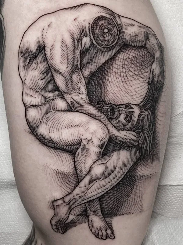 black and grey engraving tatouage sur forearm #41575 | Artiste tatoueur doskaladas