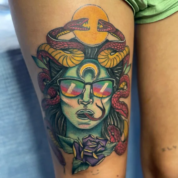 Illustrative tattoo by Cory Wasmund in Columbus