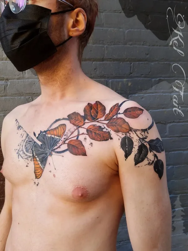male color watercolor татуировка на collarbone #57814 | Тату мастер Kel Tait