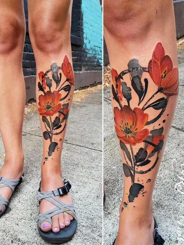 female color watercolor татуировка на leg #57818 | Тату мастер Kel Tait