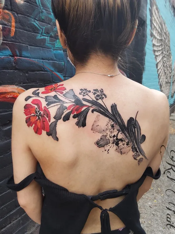 female color watercolor татуировка на back #57813 | Тату мастер Kel Tait