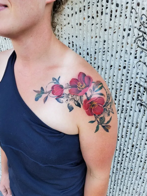 female color watercolor татуировка на collarbone, shoulder #57820 | Тату мастер Kel Tait