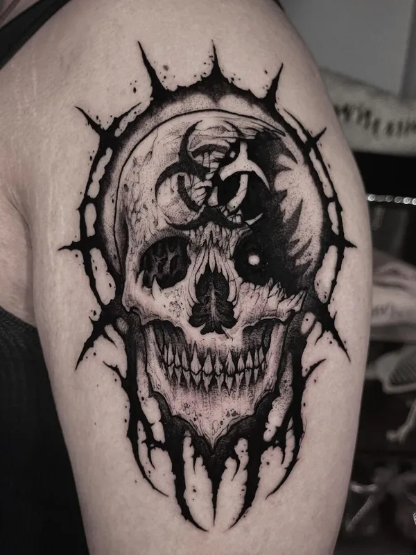 black and grey blackwork татуировка на upper arm #57837 | Тату мастер Trockz