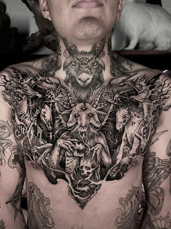 male black and grey blackwork татуировка на chest #57841 | Тату мастер Trockz