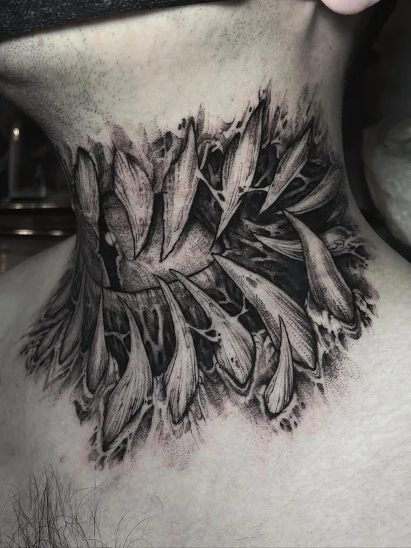 black and grey blackwork татуировка на neck #57834 | Тату мастер Trockz