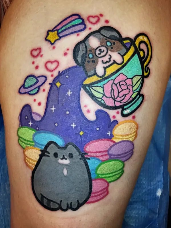 color cartoon tatuaje en thigh #57847 | Tatuador Maddy
