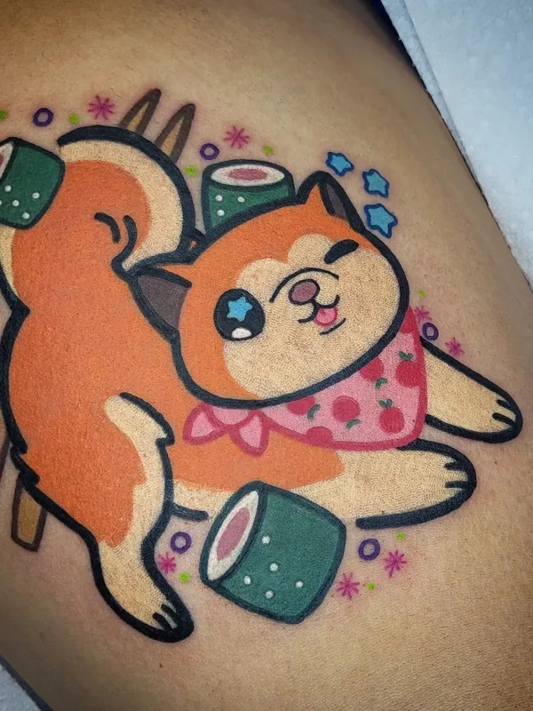 color cartoon tatuaje en thigh #57850 | Tatuador Maddy