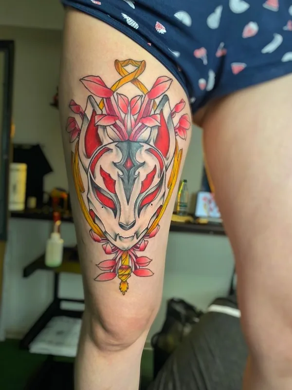 female color japanese tattoo on thigh #42608 | Tattoo Artist Захаров Сергей