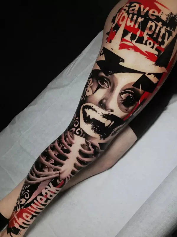 color trash polka татуировка на full sleeve #59381 | Тату мастер Stefano Galati