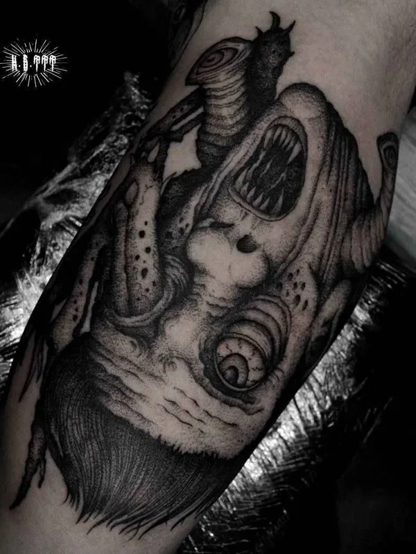 black and grey blackwork tattoo on forearm #19975 | Tattoo Artist Клим Шахнин
