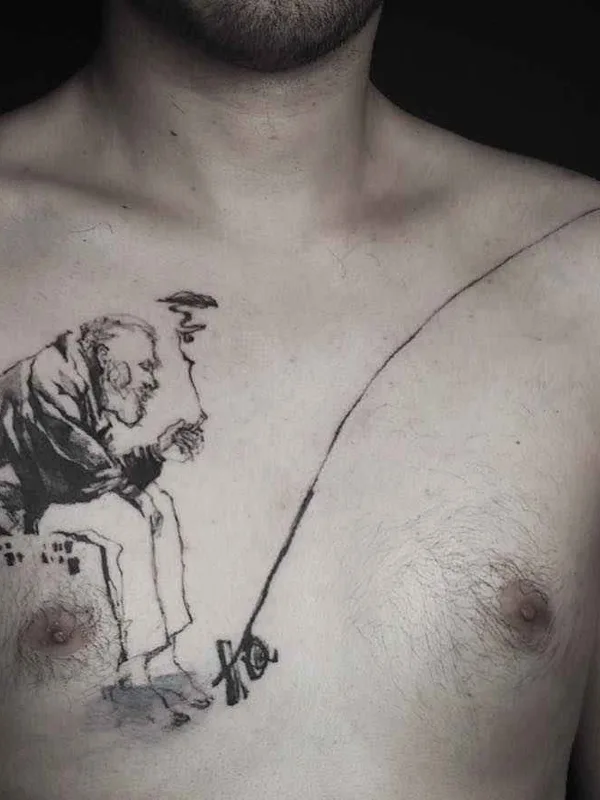 male black sketch tattoo auf chest #17681 | Tätowierer NADi