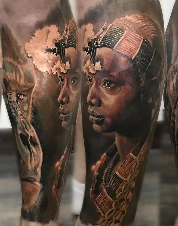 color realism tattoo on calf #28742 | Tattoo Artist Laura Juan