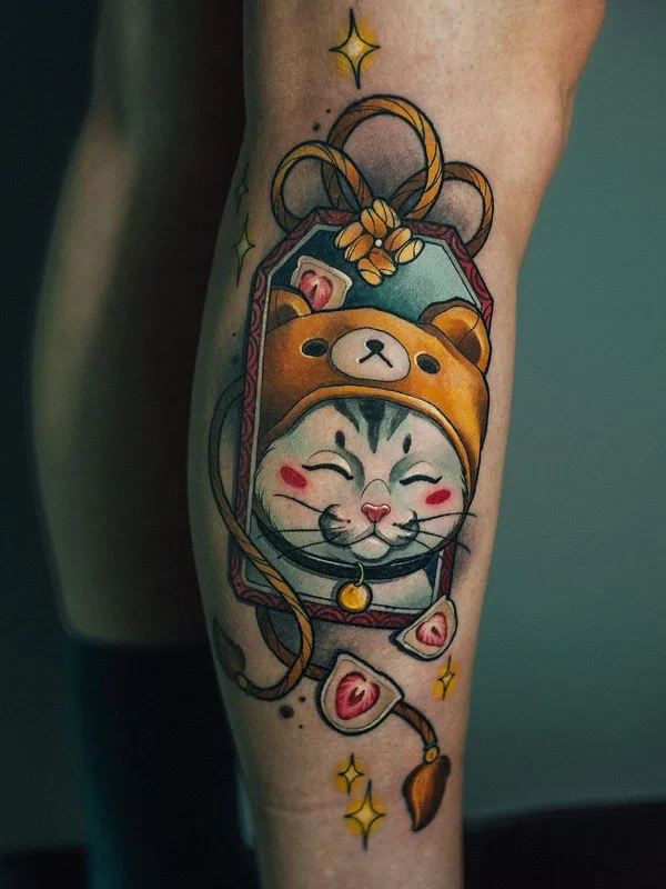color illustrative tattoo on calf #52731 | Tattoo Artist Ирина Куркина