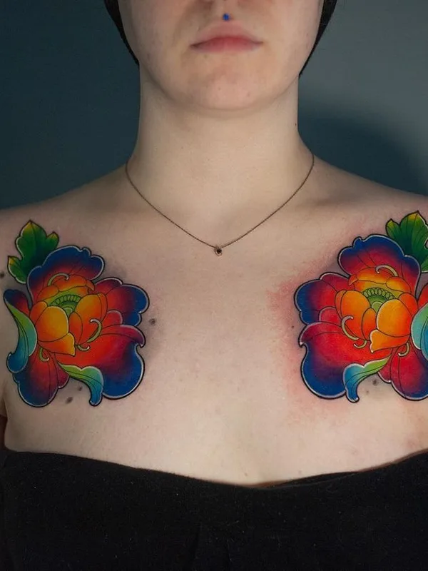 female color japanese tattoo on chest #52733 | Tattoo Artist Ирина Куркина