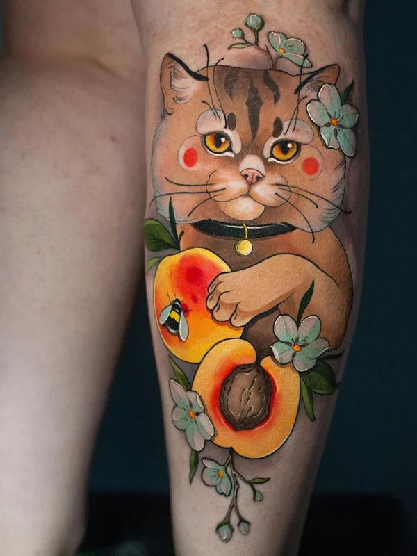 color illustrative tattoo on thigh #52736 | Tattoo Artist Ирина Куркина