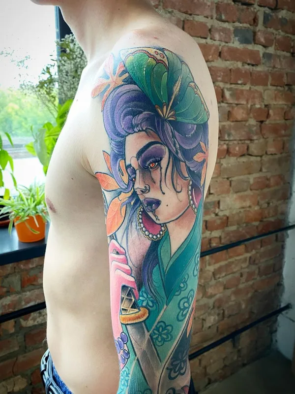 color illustrative Tatuagem em full sleeve #52759 | Tatuador Антон Глухих
