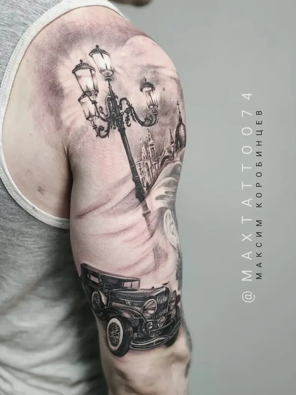 male black and grey black and grey tatouage sur upper arm #52777 | Artiste tatoueur Максим Коробинцев
