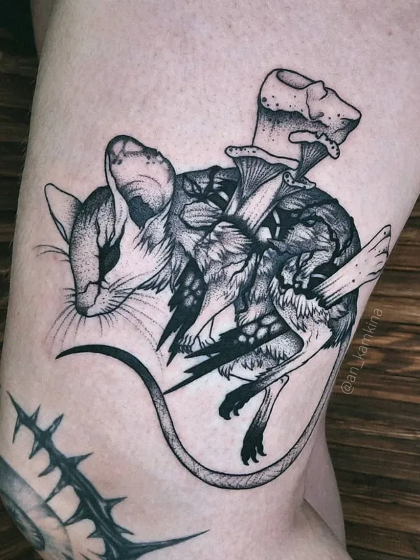 black blackwork 纹身 在 thigh #52792 | 纹身师 Анастасия Камкина
