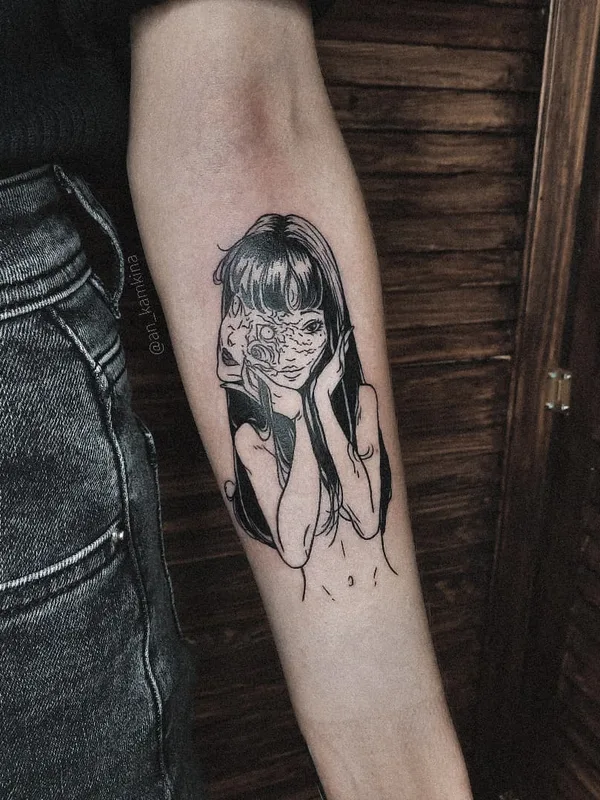 female black blackwork 纹身 在 forearm #52788 | 纹身师 Анастасия Камкина