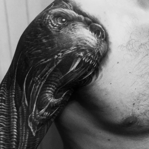 Biomechanical tattoo by Владимир Хан in Saint Petersburg