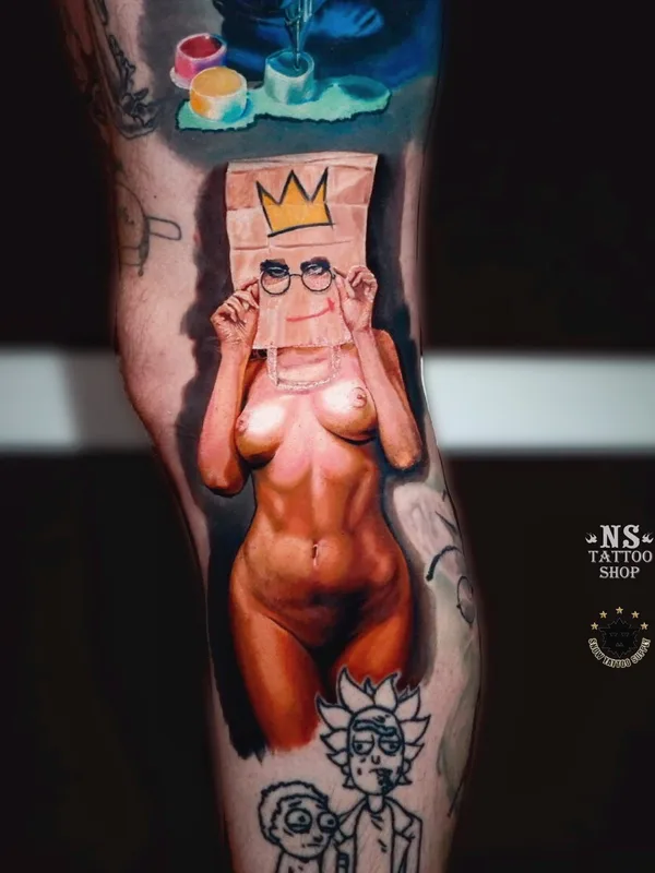 female color realism tattoo on thigh #39338 | Tattoo Artist Руслан Мифтахов