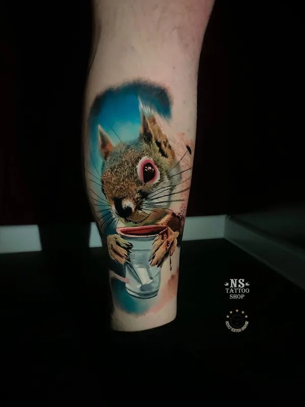 color realism tattoo on calf #39342 | Tattoo Artist Руслан Мифтахов