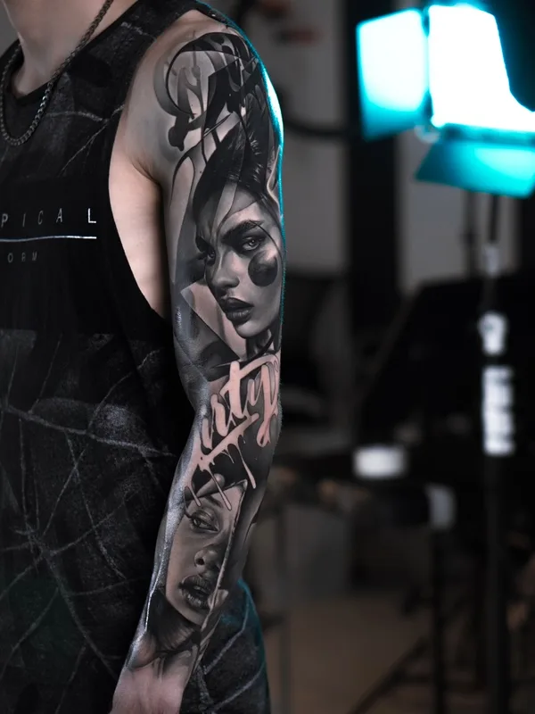 male black and grey realism Tatuagem em full sleeve #69845 | Tatuador Dan Starr