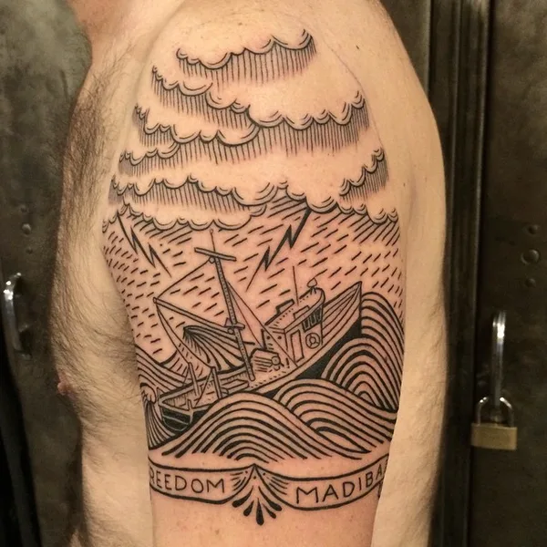 engraving tattoo by Duke Riley in New York City