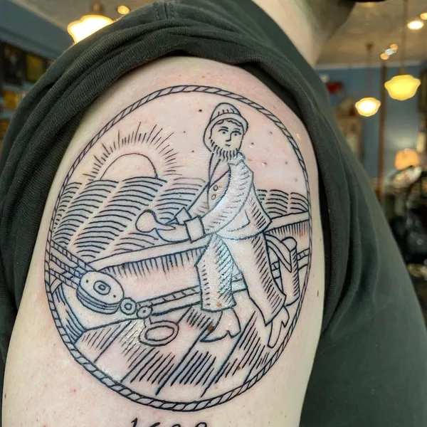 engraving tattoo by Duke Riley in New York City