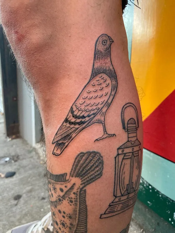 black linework tattoo on calf #55764 | Tattoo Artist Duke Riley