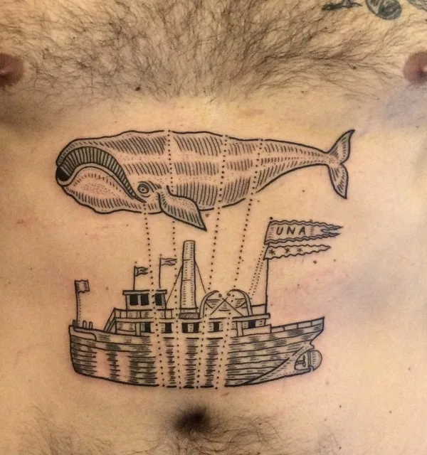 male black linework tattoo on chest #55760 | Tattoo Artist Duke Riley
