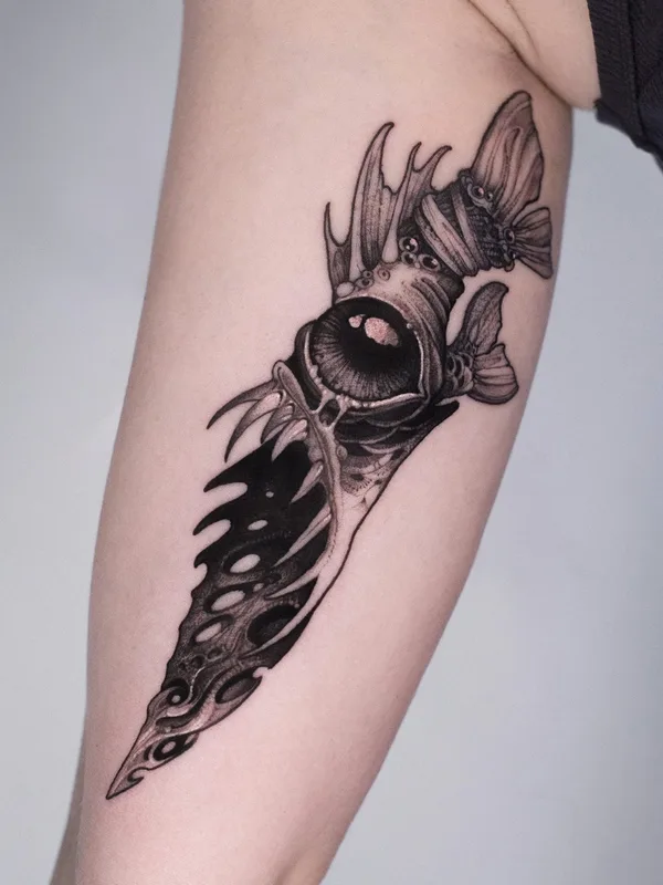 black and grey blackwork татуировка на thigh #71662 | Тату мастер Boris Popov