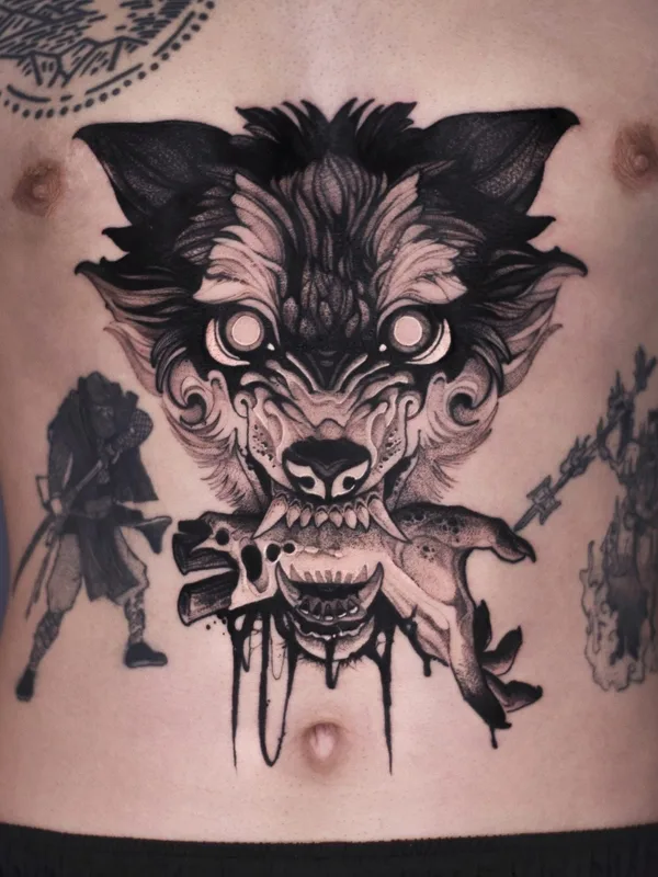 male black and grey blackwork татуировка на stomach #71663 | Тату мастер Boris Popov