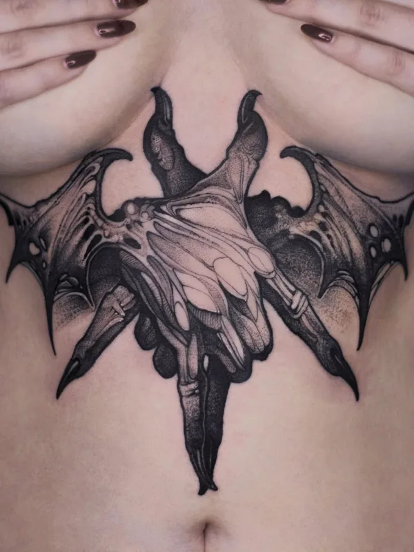 female black and grey blackwork татуировка на sternum #71666 | Тату мастер Boris Popov