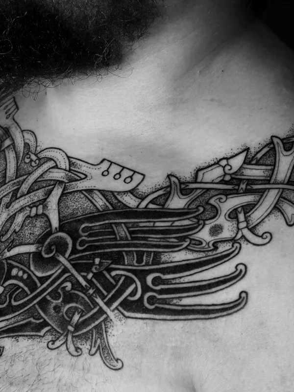 male black and grey blackwork татуировка на chest #72603 | Тату мастер Мари Мовган